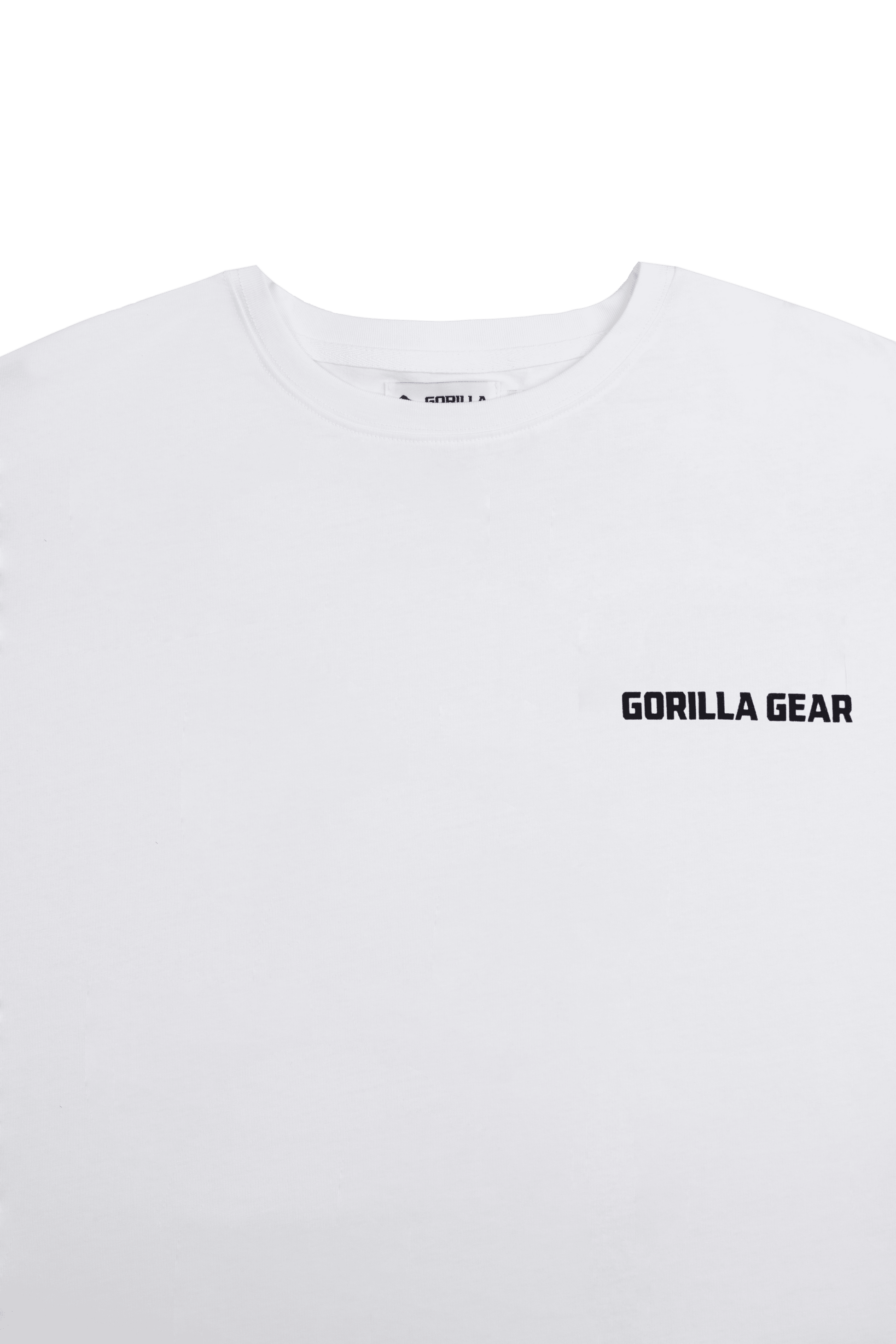 Classic White Gorilla Cotton Tee - high quality and comfortable. Close up logo.