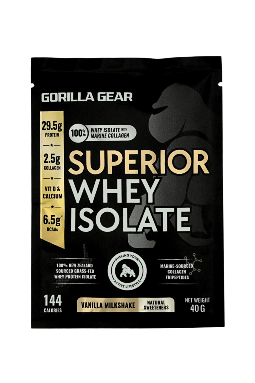 Gorilla Gear Whey Protein Isolate Vanilla Flavour - High in Protein & collagen, low in fats. Only premium ingredients used.