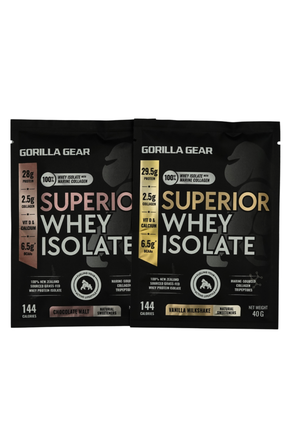 Gorilla Gear Whey Protein Isolate Single Serving - High in Protein & collagen, low in fats. Only premium ingredients used.